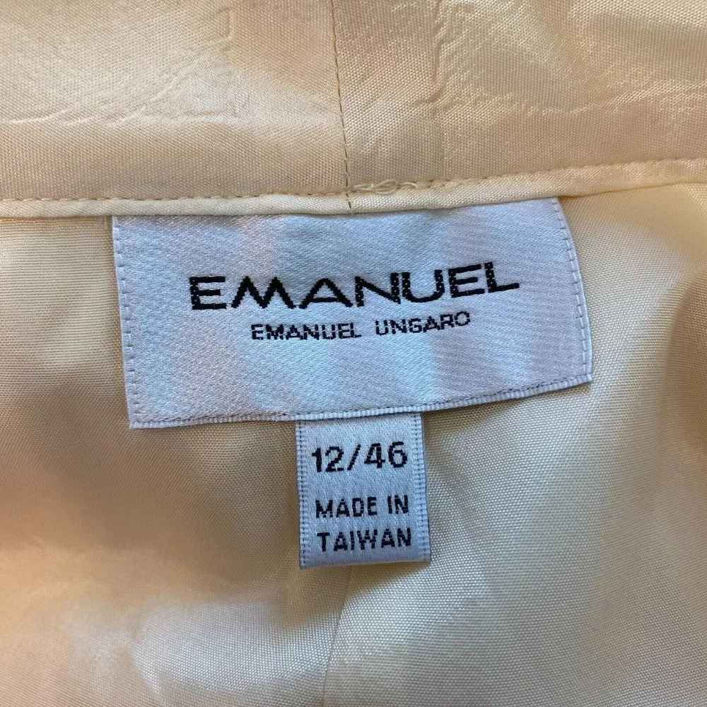 Emanuel Ungaro Pencil Skirt 12 Linen Blend Cream Above Knee Tabbed Waist Office‎